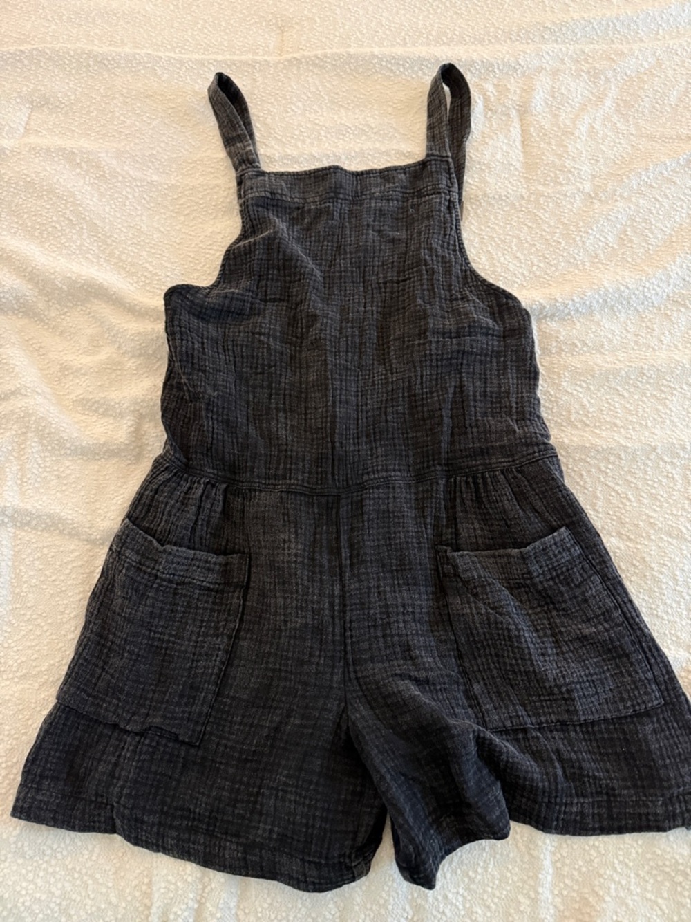 Charcoal Textured Gauze Romper with Pockets